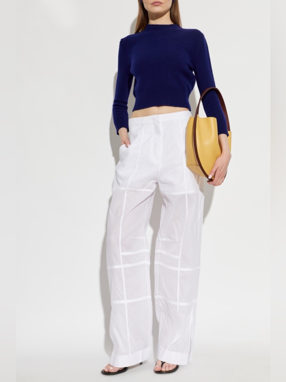 Jil Sander White Relaxed Cotton Windowpane Pants